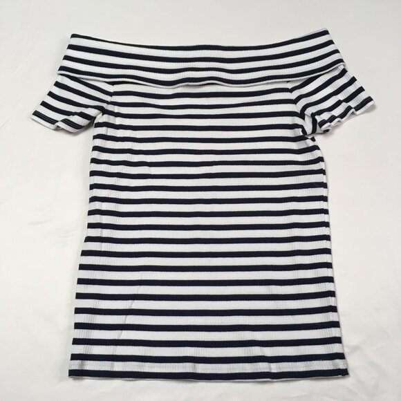 New Ann Taylor LOFT  Size XL Blue and White Striped Off The Shoulder Top - Picture 6 of 9